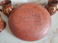 Redware 11 in. Plate, One-of-a-Kind Slip Motif, Antiqued