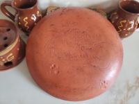 Redware 11 in. Plate, One-of-a-Kind "Liberty" Slip Motif, Antiqued