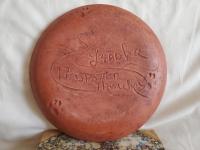Redware 9 in. Plate, Feather Motif, Antiqued