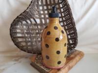 Redware Soap or Lotion Dispenser Bottle with Black Dots