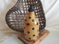 Redware Soap or Lotion Dispenser Bottle with Black Dots
