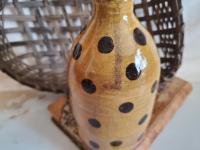 Redware Soap or Lotion Dispenser Bottle with Black Dots