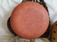 Redware 9 in. Plate, Squiggles and Dots Pattern, Antiqued