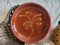 Redware 11 in. Plate with Feather Motif, Antiqued
