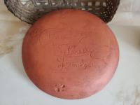 Redware 11 in. Plate with Feather Motif, Antiqued