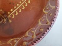 Redware 9 in. Plate, Heart Motif, Antiqued, Lead Free Glaze