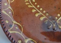 Redware 9 in. Plate, Heart Motif, Antiqued, Lead Free Glaze