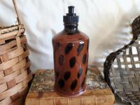Redware Soap or Lotion Dispenser Bottle with Black Dapples