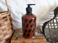 Redware Soap or Lotion Dispenser Bottle with Black Dapples