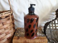 Redware Soap or Lotion Dispenser Bottle with Black Dapples