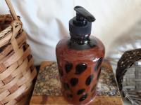 Redware Soap or Lotion Dispenser Bottle with Black Dapples