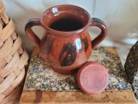Redware 4.50 in Storage Jar with Black Dapples