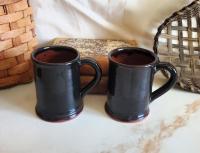 Handmade Redware Mugs (2) with Black Glaze