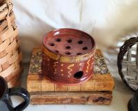  Handmade Redware Soap Dish with Squiggles and Dots Pattern