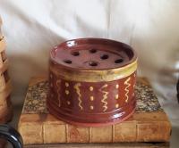  Handmade Redware Soap Dish with Squiggles and Dots Pattern
