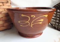 Redware Nesting Bowls (3), Feather Motif, Glazed and Antiqued Finish