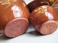 Redware Nesting Bowls (3), Feather Motif, Glazed and Antiqued Finish