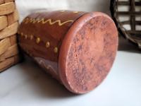 Large Redware Soap or Lotion Dispenser Bottle with Squiggles and Dots