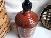 Large Redware Soap or Lotion Dispenser Bottle with Squiggles and Dots