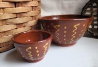 Redware Nesting Bowls (2), Squiggles and Dots Pattern, Antique Finish