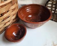Redware Nesting Bowls (2), Squiggles and Dots Pattern, Antique Finish
