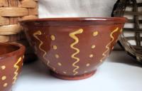 Redware Nesting Bowls (2), Squiggles and Dots Pattern, Antique Finish