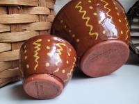 Redware Nesting Bowls (2), Squiggles and Dots Pattern, Antique Finish