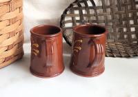 Two Slip-Decorated Redware Mugs with Feather Motif (a)