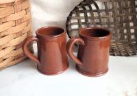 Two Slip-Decorated Redware Mugs with Squiggles and Dots Pattern (a)