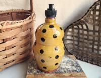 Redware Soap or Lotion Dispenser Bottle, Large Size with Black Dots