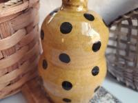Redware Soap or Lotion Dispenser Bottle, Large Size with Black Dots