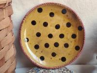 Redware 7 in. Plate Black Dots Decoration, Antiqued (b)