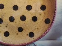 Redware 7 in. Plate Black Dots Decoration, Antiqued (b)