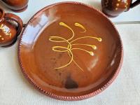  Slip-Decorated Redware 11 in. Plate with Feather Motif