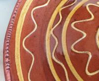 Large Redware Platter, Charger with Slip-Decorated Traditional Pattern