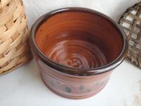 Large Redware Pet Food Bowl with Stainless Steel Insert, Black Splotches