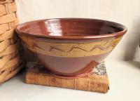 Redware Nesting Bowls (3), Various Slipware Motifs, Antique Finish