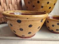 Redware Nesting Bowls (3), Black Dots, Glazed and Antiqued