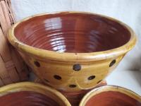 Redware Nesting Bowls (3), Black Dots, Glazed and Antiqued