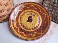 Redware 9 in. Plate, One-of-a-Kind Applied Washington Portrait