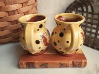 Sgraffito Redware Mugs (2) with Black Dots