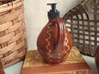 Redware Soap/Lotion Dispenser Jug with Squiggles and Dots Pattern