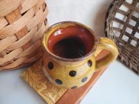 Redware Mug with Black Dots Pattern