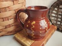 Redware Mug with Squiggles and Dots Pattern