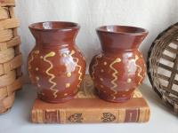 Redware Mugs (2) with Squiggles and Dots