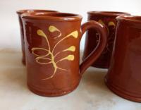 Pied Potter Hamelin Redware 16 oz. Mug, Feather Motif