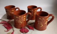 Custom Order Pied Potter Hamelin Redware 16 oz. Mug, Feather Motif