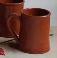 Custom Order Pied Potter Hamelin Redware 16 oz. Mug, Feather Motif