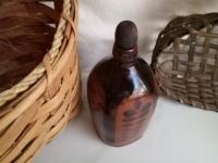 Redware Bottle and Stopper with Black Motif and Square Bottom