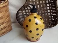 Redware Soap or Lotion Dispenser Bottle, Large Size with Black Dots